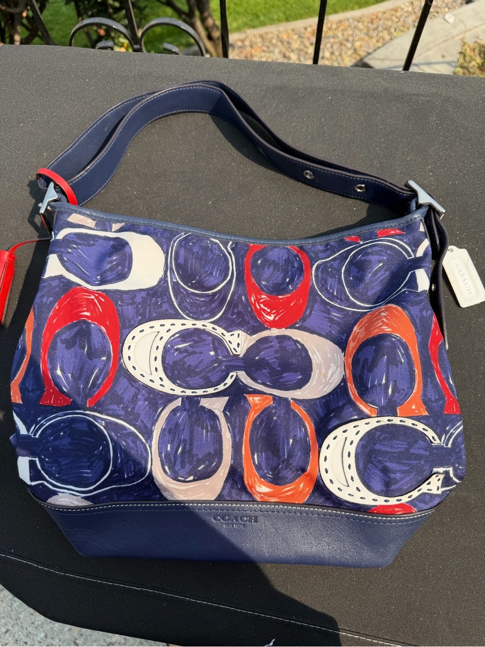 Coach Navy Multicolor Signature Canvas Shoulder Bag